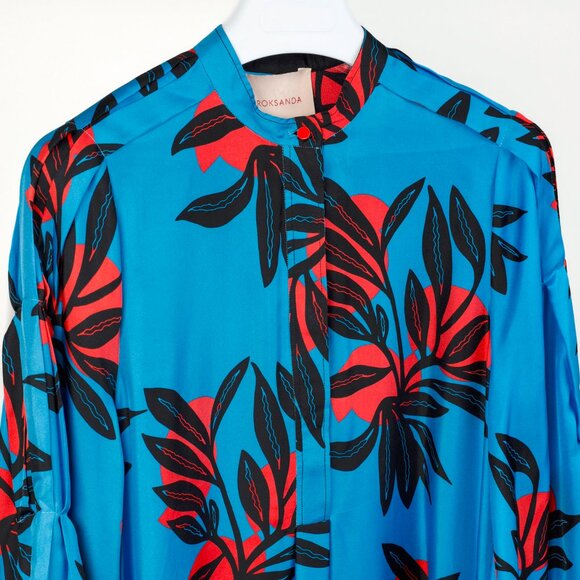 Roksanda SS/18 Aviana Blue Floral Silk Long-Sleeve Mini Dress - Picture 3 of 11